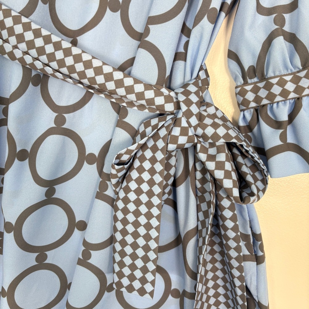 Gretchen Scott Women Dress XL Blue Outta Sight Tunic Geometric Ruffle Belted - Picture 3 of 13